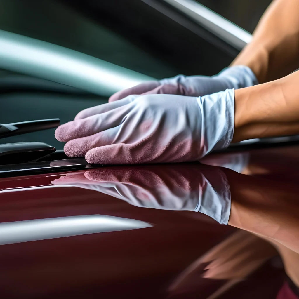 auto mechanic buffing scratch sports car with nano coating application concept auto repair nano coating sports car scratch buffing mechanic buffing